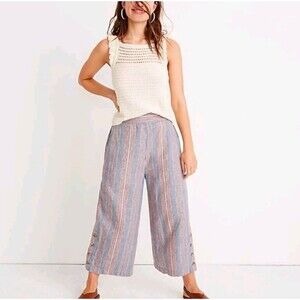 Madewell Tall Side-Button Huston Pull-On Crop Pants In Rainbow Stripe Size XST